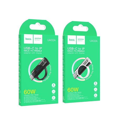 HOCO adapter Typ C (męski) do Lightning (żeński) z wyświetlaczem 3A 60W UA32A czarny