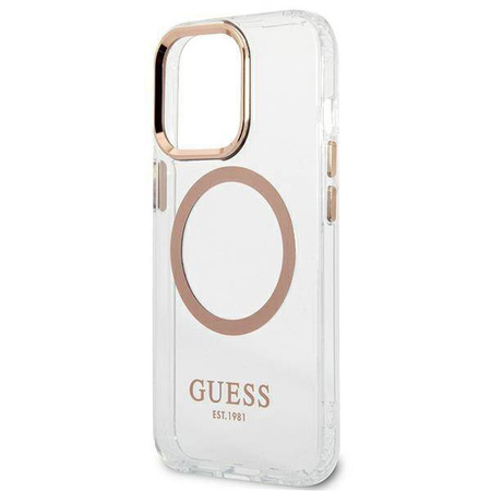 Oryginalne Etui IPHONE 13 PRO MAX Guess Hard Case Metal Outline Magsafe złote