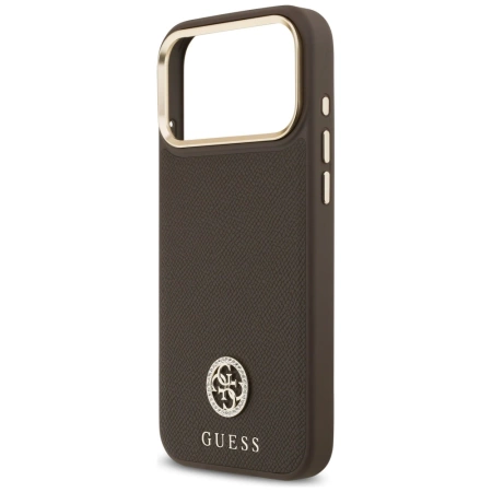Etui Guess Grained Strass Logo MagSafe na iPhone 17 Pro Max - brązowe