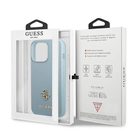 Oryginalne Etui IPHONE 13 PRO MAX Guess Hardcase Saffiano 4G Small Metal Logo (GUHCP13XPS4MB) niebieskie