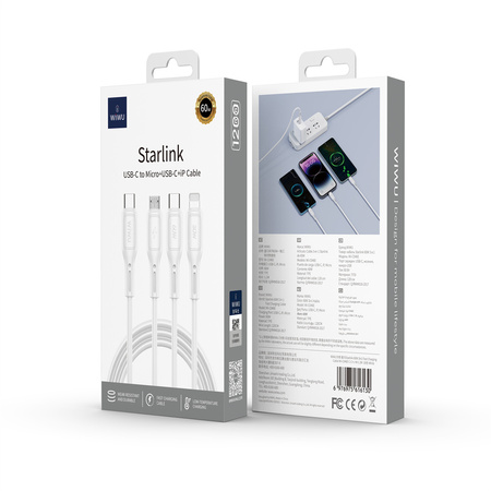 WIWU kabel Starlink Series 60W 3in1 Fast Charging cable Wi-C046E C-C+L+M biały