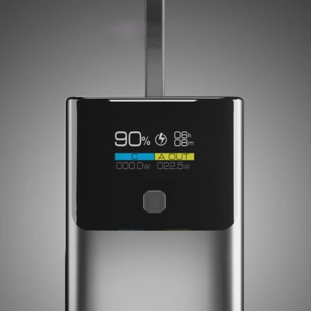 Powerbank SBS 10000mAh PD 20W z wyświetlaczem LCD i wbudowanym kablem USB-C - szary