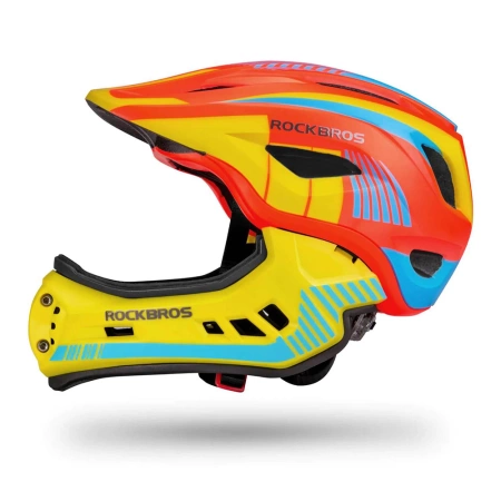 Rockbros TT-32SOYB-S Kinderfahrradhelm mit abnehmbarem Kinnbügel, Größe S – gelb-orange