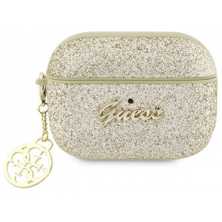 Guess GUAP2GLGSHD AirPods Pro 2 Cover Gold/Gold Glitter Flake 4G Charm