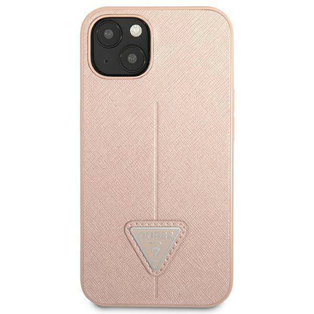 Original Case IPHONE 14 PLUS Guess Hardcase Saffianotriangle Logo (GUHCP14MPSATLP) pink
