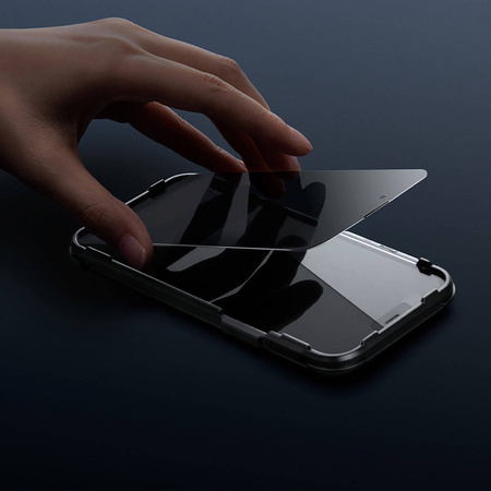 Baseus 2x Panzerglas für iPhone 12 Pro Max Privacy Anti Spy (Privatisierung) mit einer Abdeckung für den Lautsprecher + Positionierer (SGBL061002) (case friendly)