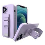 Rope case gel TPU airbag case cover with lanyard for iPhone 12 purple
