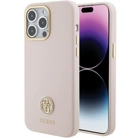 Guess Silicone Logo Strass 4G Case für iPhone 15 Pro Max - Rosa