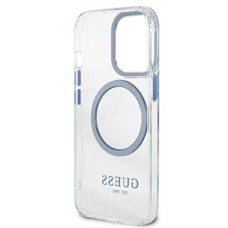Original Handyhülle IPHONE 13 PRO Guess Hard Case Metal Outline Magsafe (GUHMP13LHTRMB) blau
