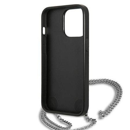 Original Handyhülle IPHONE 13 PRO MAX Karl Lagerfeld Hardcase Leather Textured And Chain (KLHCP13XPMK) schwarz