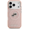 Karl Lagerfeld nakładka Magsafe IML glitter case metal camera frame and buttons Karl and Choupette heads on KL repeated logo do iPhone 17 Pro różowa