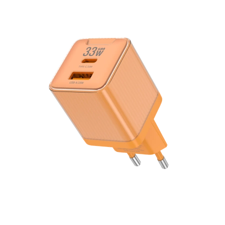 JELLICO wall charger EU55 GaN PD 33W 1xUSB-C + 1xUSB QC3.0 Orange