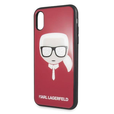 Oryginalne Etui IPHONE X / XS Karl Lagerfeld Iconic Glitter Karl`s Head (KLHCPXDLHRE) czerwone