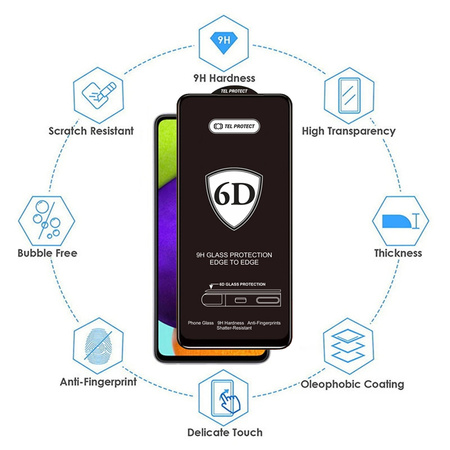 Hartowane szkło Tel Protect Full Glue 6D do MOTOROLA MOTO G75 CZARNE