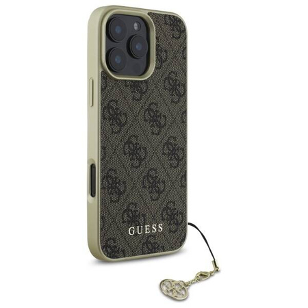 Original Handyhülle IPHONE 16 PRO Guess Hardcase 4G Charms Collection (GUHCP16LGF4GBR) braun