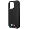 Original Handyhülle IPHONE 14 PRO BMW Leather Stamp Tricolor MagSafe (BMHMP14L22PTDK) schwarz