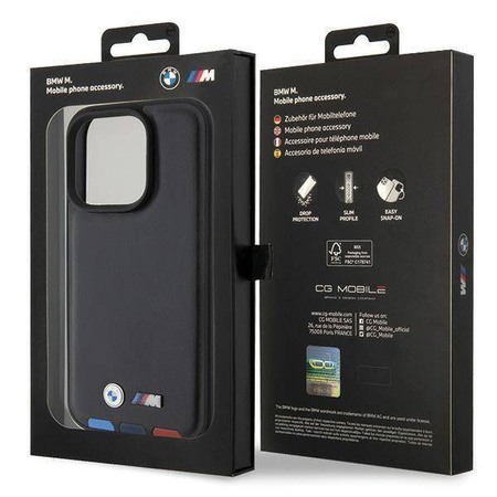 BMW BMHCP15L22PTDK iPhone 15 Pro 6,1&quot; schwarz/schwarzer Lederstempel Tricolor