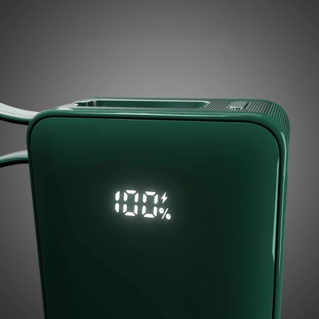 Powerbank SBS 10000 mAh 20W z wbudowanym kablem USB-C i wyświetlaczem cyfrowym - zielony