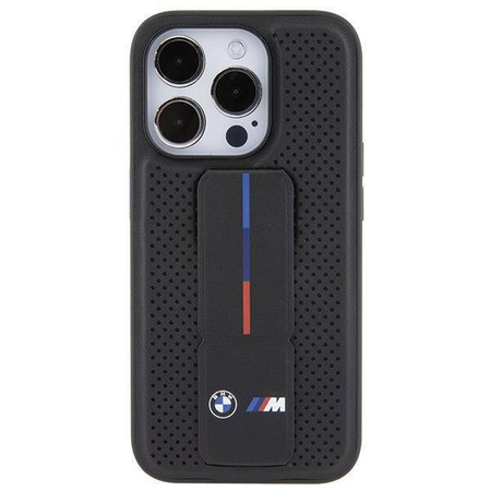 Etui BMW Grip Stand Smooth & Perforated na iPhone 15 Pro - czarne