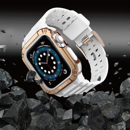 Schutzarmband für Apple Watch 38/40/41 mm Panzergehäuse-Armband - Weiß, Roségold