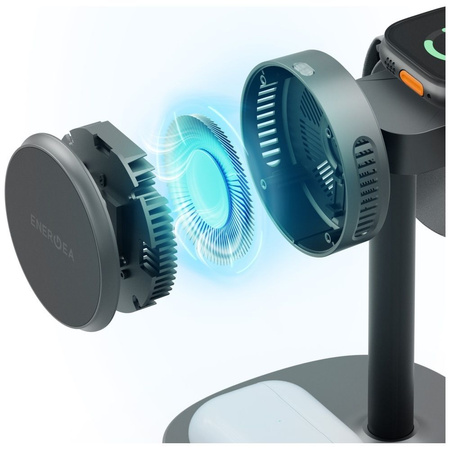 Stacja ładująca Energea MagArctic Stand  4w1 Qi2 z chłodzeniem i kablem grafitowy