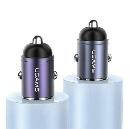 Ładowarka Samochodowa 30W PD USB-C + USB Fas Charge Z Wbudowaym Pierścieniem USAMS C38 CC206CC01 (US-CC206) stalowa