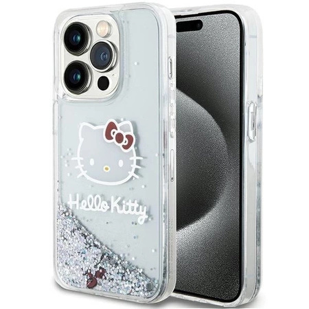 Etui Hello Kitty Liquid Glitter Charms Kitty Head na iPhone 14 Pro Max - srebrne