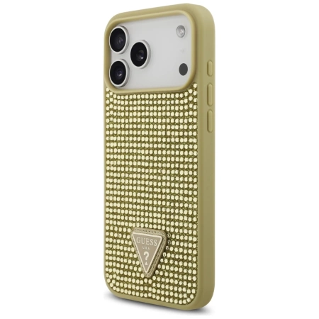 Guess Strass Dreieck Logo Hülle für iPhone 17 Pro Max - Gold
