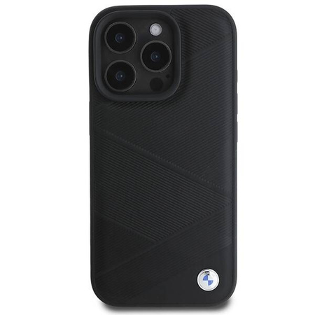 Original Case IPHONE 16 PRO BMW Hardcase Signature Leather Crossing Lines Pattern (BMHCP16L23RCGPK) black
