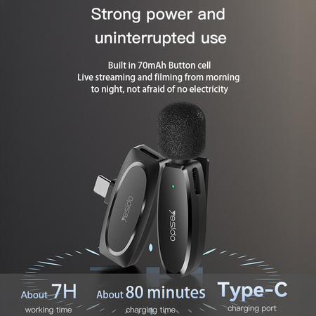 Yesido Mikrofon krawatowy bezprzewodowy KR11 Typ C czarny