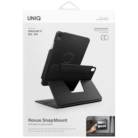 Etui UNIQ Rovus Snapmount Magnetic 360   Rotating Detachable do iPad Air 11" (M2/M3) / iPad Air 10.9" (2022/2020) czarny