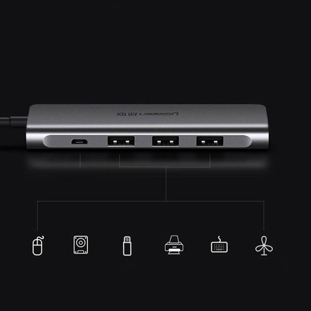 Ugreen wielofunkcyjny HUB USB Typ C 3.0 Power Delivery 3x USB 3.0 / HDMI szary (50209)