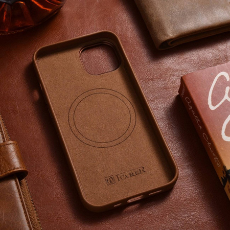iCarer Case Leather genuine leather case for iPhone 14 Plus braun () (MagSafe compatible)