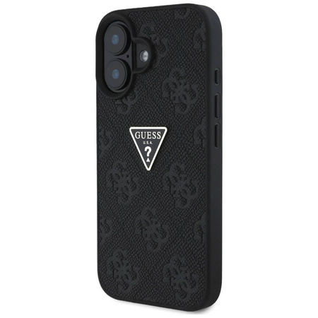Case IPHONE 16 Guess Hot Stamp 4G Pattern Triangle Metal Logo black