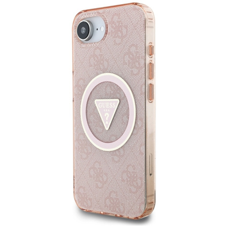 Guess IML Metal Glitter 4G Circle Triangle MagSafe - Etui do iPhone 16e (różowy)