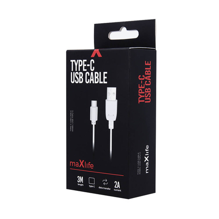 Maxlife kabel USB - USB-C 3,0 m 2A biały