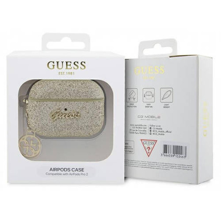 Guess GUAP2GLGSHD AirPods Pro 2 cover gold/gold Glitter Flake 4G Charm