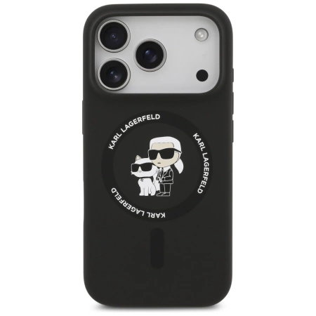 Karl Lagerfeld Silikon Karl&amp;Choupette Ring MagSafe Case für iPhone 17 Pro Max - Schwarz