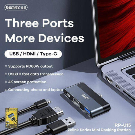 ROZDZIELACZ REMAX HDMI/USB/USB-C 4K RP-U15