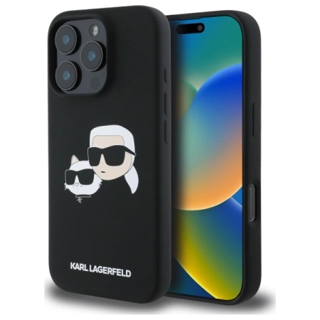 Karl Lagerfeld Silikonhülle Heads Print MagSafe für iPhone 16 Pro - Schwarz