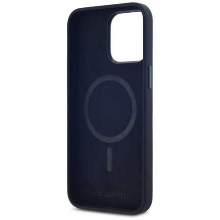 Original Case IPHONE 15 PRO Karl Lagerfeld Hardcase Silicone Shadow Metal Initial MagSafe black