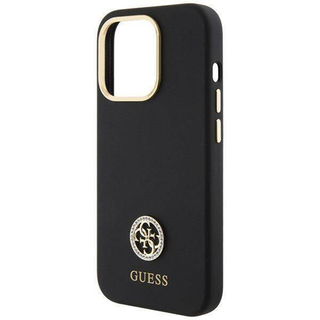 Original Handyhülle APPLE IPHONE 15 PRO MAX Guess Hardcase Silicone Logo Strass 4G (GUHCP15XM4DGPK) schwarz