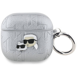 Original Handyhülle APPLE AIRPODS 4 Karl Lagerfeld Cover Monogram Karl & Choupette Head silber