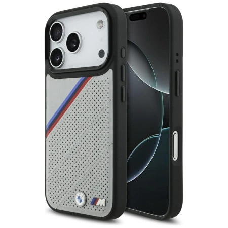 Etui BMW M Tricolor Metal Logo MagSafe do iPhone 17 Pro - szare