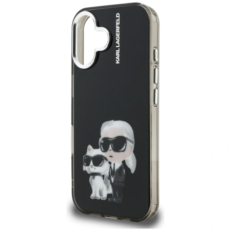 Etui Karl Lagerfeld IML Aquarelle Karl & Choupette & Logo na iPhone 16 - czarne