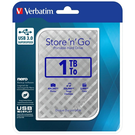 Dysk zewnętrzny Verbatim Store n Go USB  3.0 HDD 1TB srebrny 53197