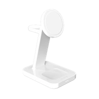 Stojąca ładowarka bezprzewodowa ZAGG Mophie Snap+ 3-in-1 Qi2 do trzech urządzeń kompatybilna z MagSafe i Qi2 - biała