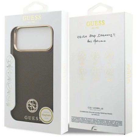 Guess Grained Strass Logo MagSafe Case für iPhone 17 Pro Max - Braun
