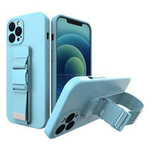 Rope case gel TPU airbag case cover with lanyard for iPhone 12 blue