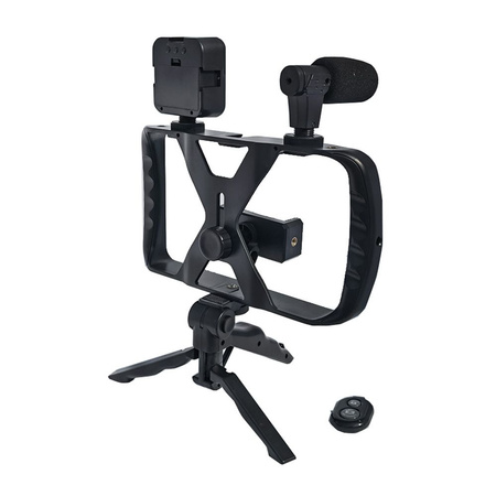 Zestaw / uchwyt selfie z pilotem na bluetooth tripod do transmisji na żywo z lampą LED, mikrofonem, pilotem TL-49T